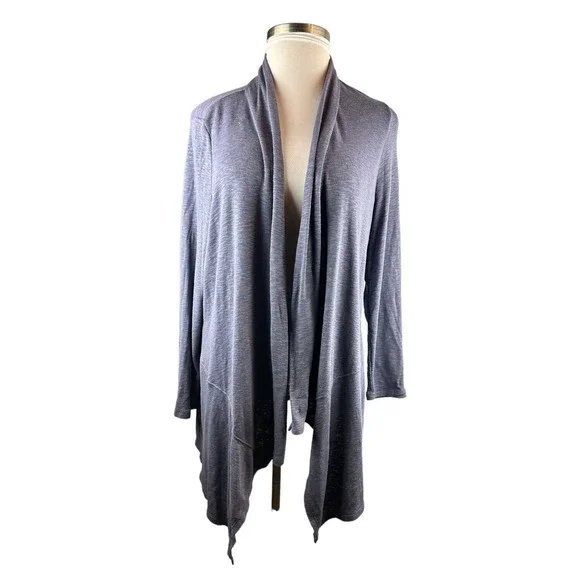 LOGO by Lori Goldstein Slub Sweater Knit Cardigan Smokey Purple Plus Size 2X - Picture 2 of 8